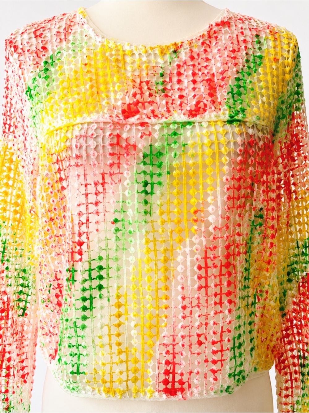 Tropicália Reworked Hand-Painted Open-Knit Mesh Top - Picture 2 of 4